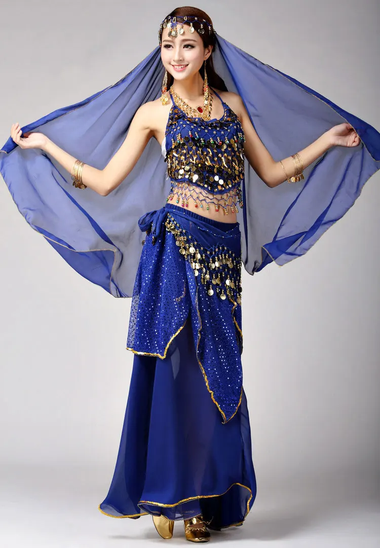 Belly Dance Costume Set Bellydance Performance Gypsy Indian Dress Dancewear Coin Bollywood Costumes | Тематическая одежда и