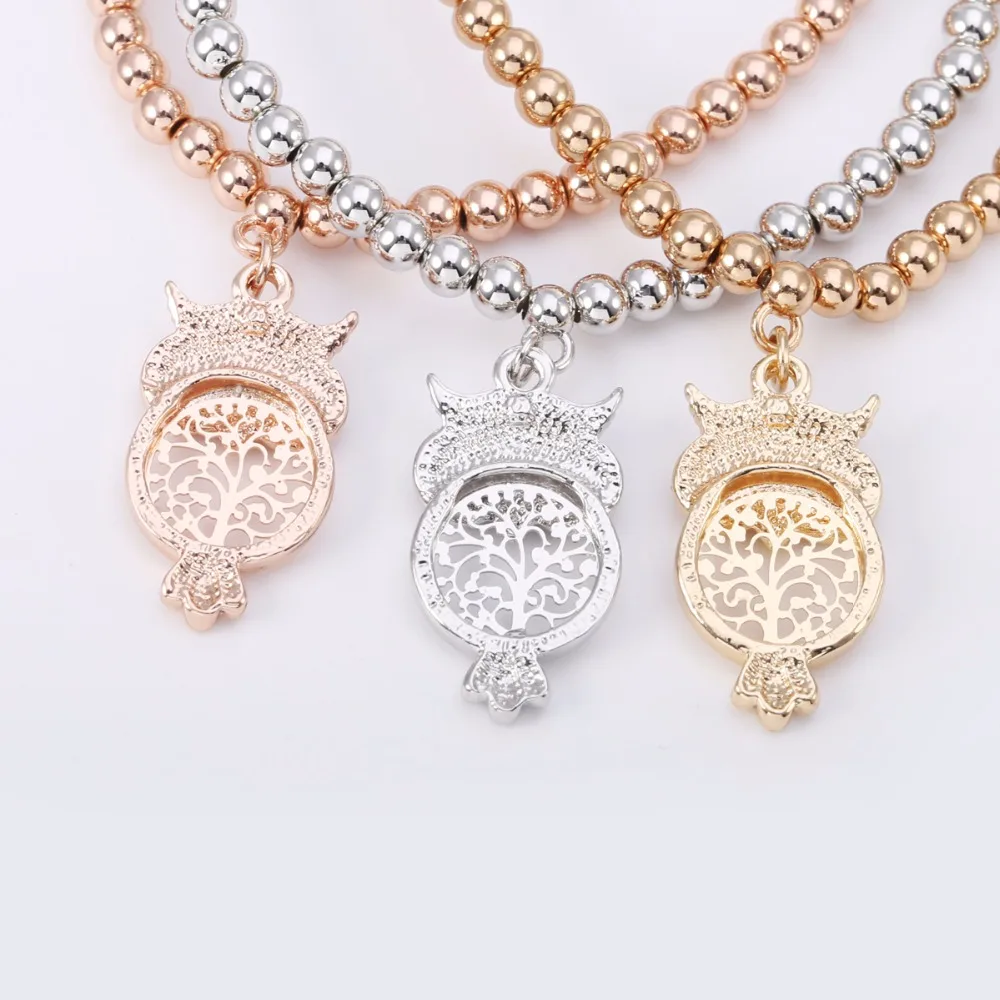 Милый браслет с совой камнями золотой розовый цвет кристаллами полым деревом