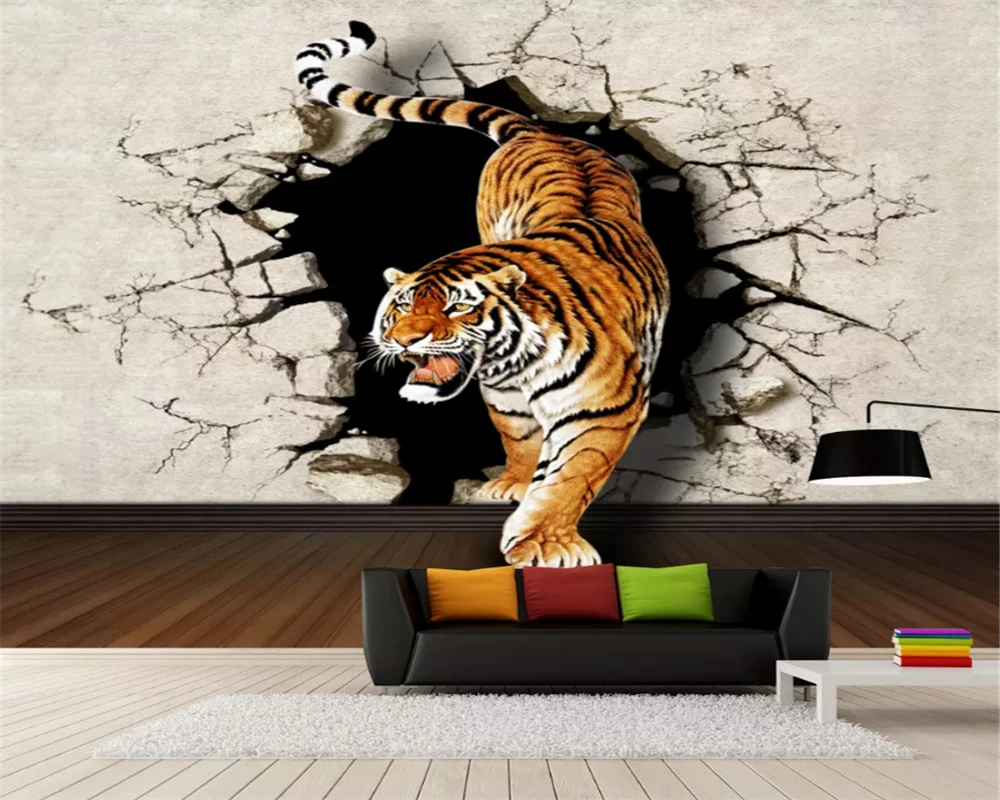 3D стерео обои 3d Тигр сломанная картина ТВ фон | Строительство и ремонт