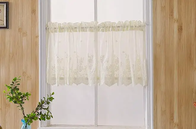 Новое поступление, шторы Cortinas Dormitorio для окон, кружевные, с лампочками, тюль, с подолом, кофейные, короткие, для кухни, шкафа, домашнего декора - Цвет: Светло-желтый