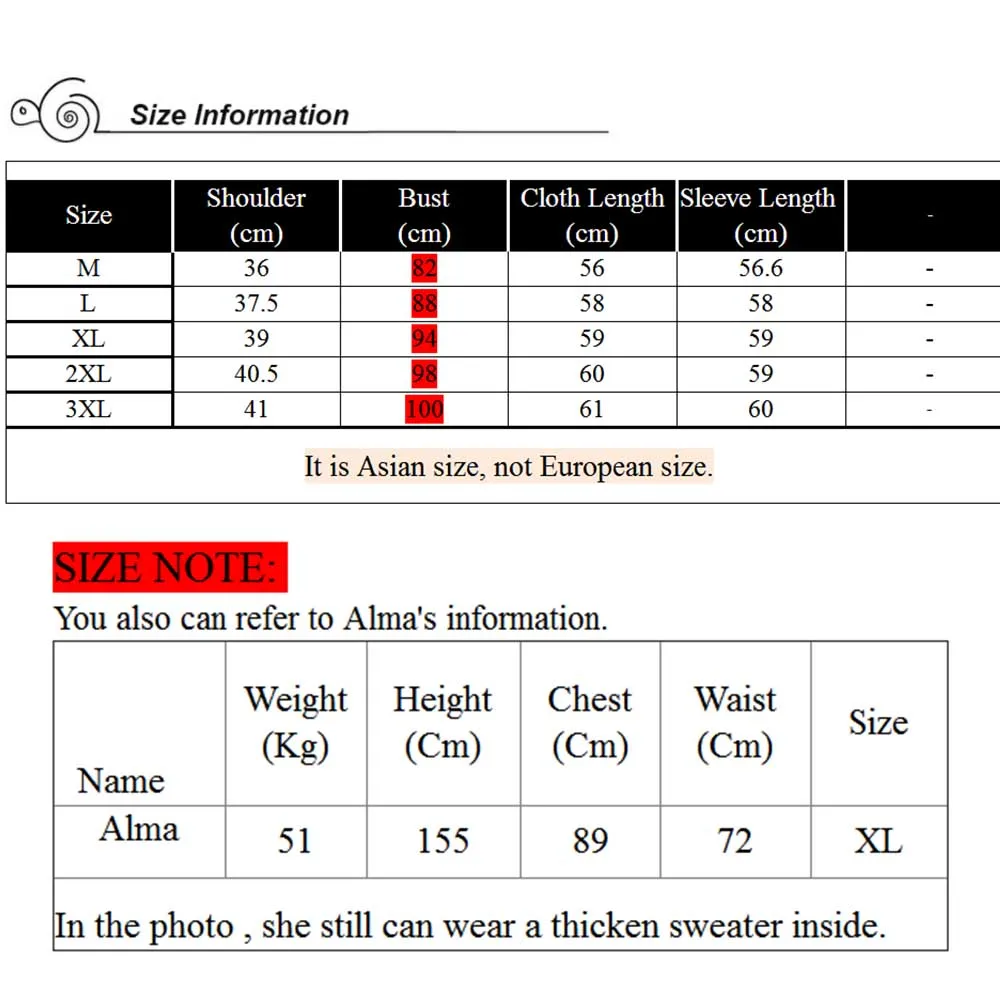 Size table note Зимняя женская куртка, модные женские парки, плотная верхняя одежда, одноцветные пальто с капюшоном, короткие женские тонкие базовые Топы с хлопковой подкладкой - Цвет: Size table note