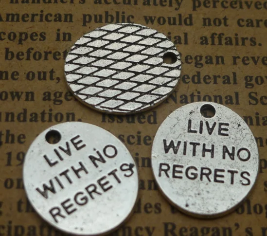 

100pcs Vintage Antique Silver live with on regrets word Charms Pendants 15*13mm bracelet necklace Jewelry Making DIY accessories