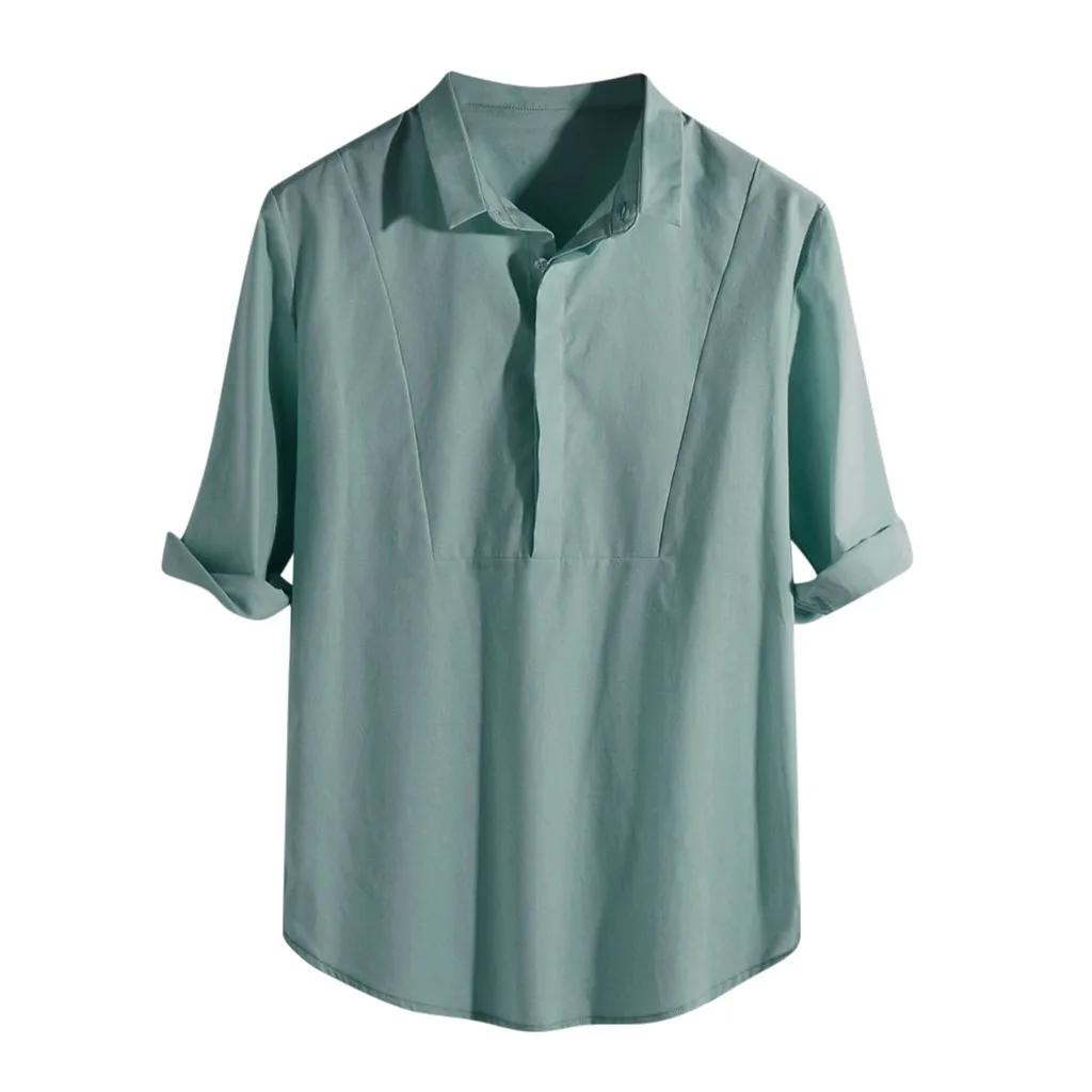 2019 New Fashion Summer Smart Casual Botton Shirt 3/4 Sleeve Lapel Loose Solid Cotton | Мужская одежда