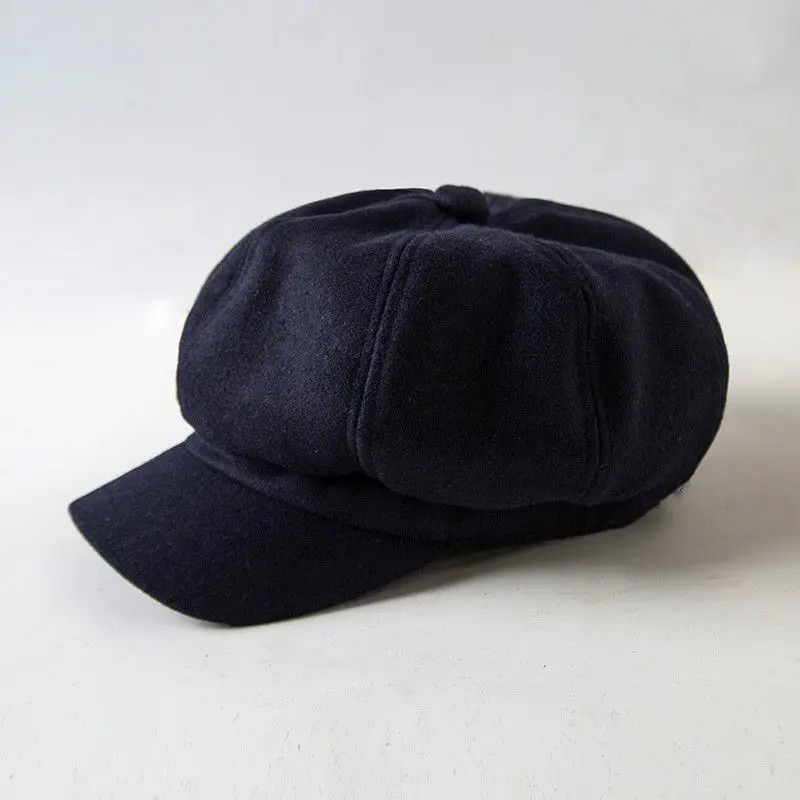 Navy Blue Cap Hat Beret Sombrero Mujer Boina Gorras Gorro 80s Vintage Women Ladies Newsboy Cap Biker Peaked Beret Driving Hat Casual New - Color: Navy Blue