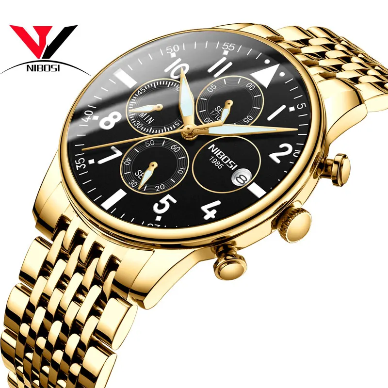 NIBOSI мужские часы Reloj Hombre лучший бренд Роскошные Кварцевые с большим циферблатом