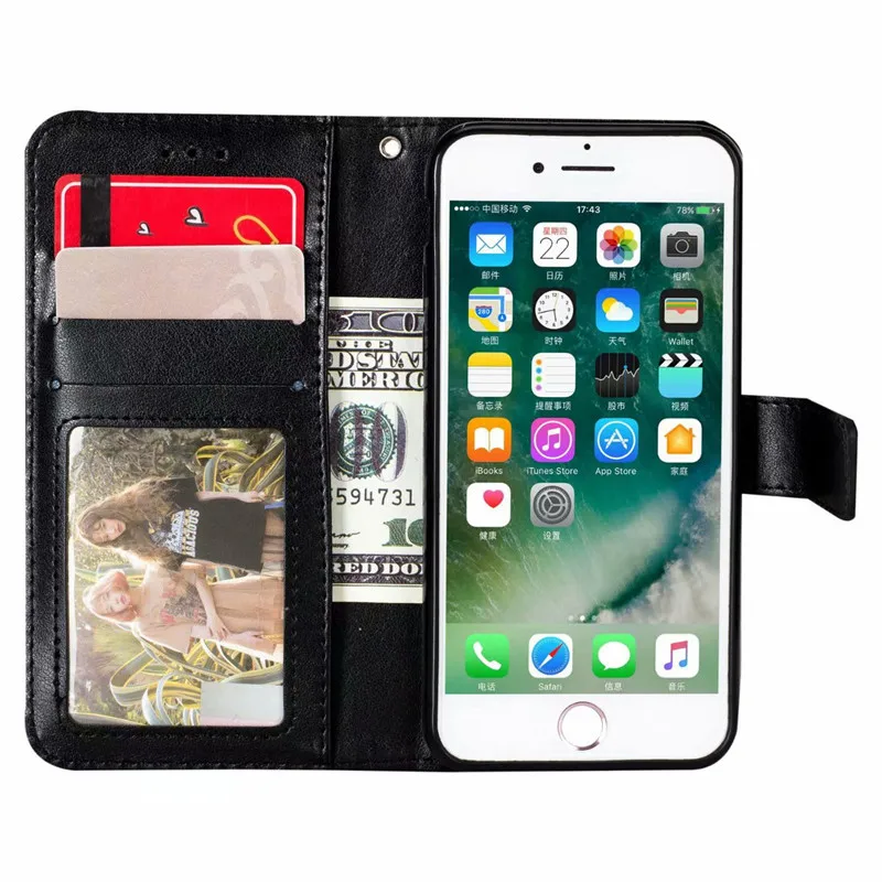 Чехол-подставка из искусственной кожи для Iphone X, XR, XS, Max, 8, 7, 6, 6S Plus, 5S, 5, роскошный силиконовый чехол-книжка с отделением для карт
