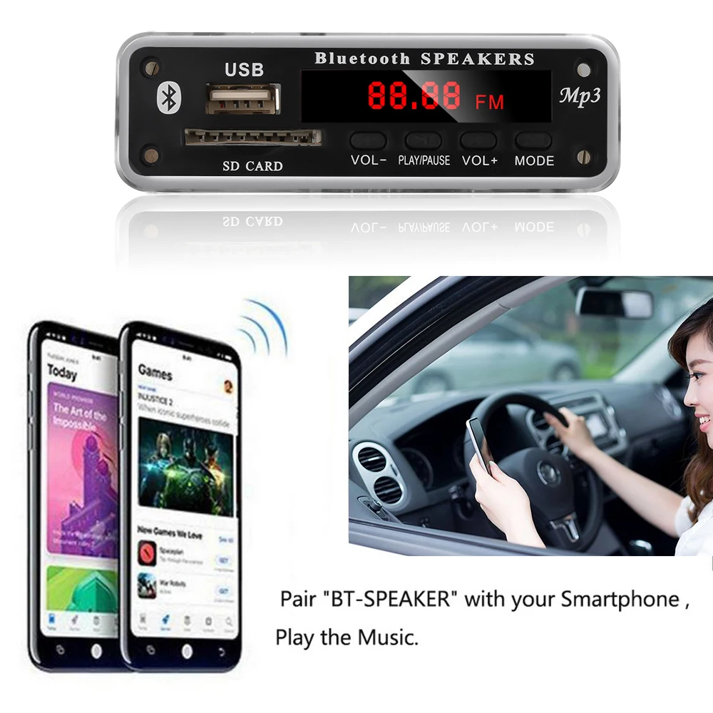 Автомобильный Bluetooth MP3 WMA декодер KEBIDU 12 В плата аудио модуль USB SD AUX FM радиомодуль