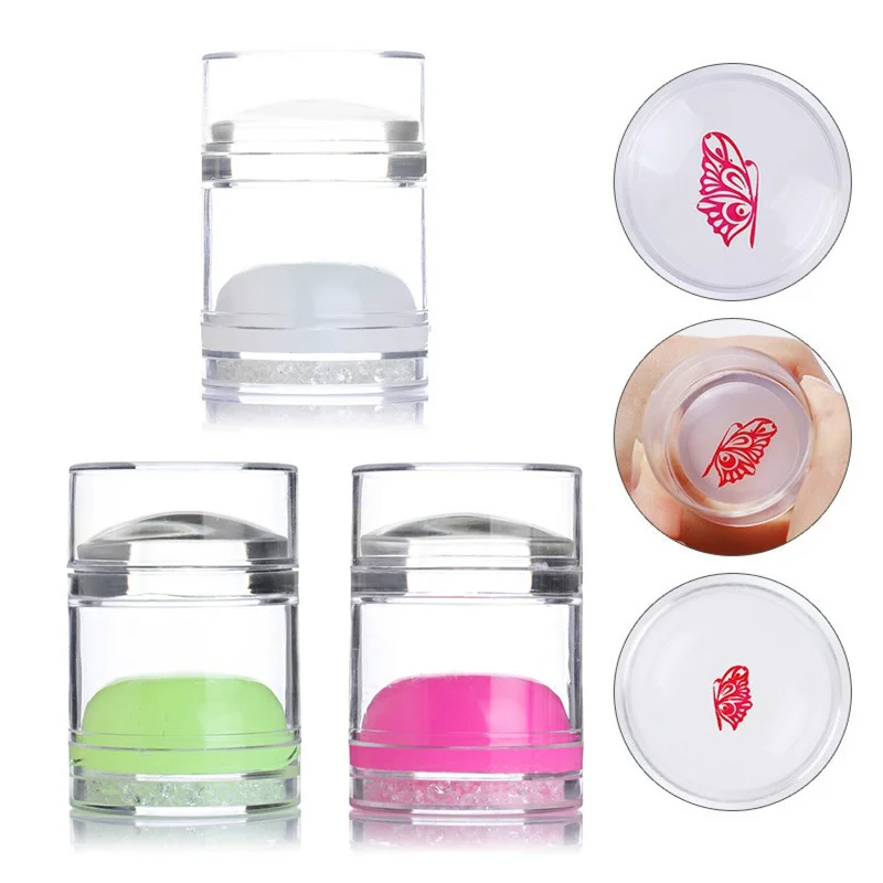 1 Pc Dual-ended Clear White Jelly Stamper Silicone with Rhinestone Nail Art Stamper with Scraper Nail Tool