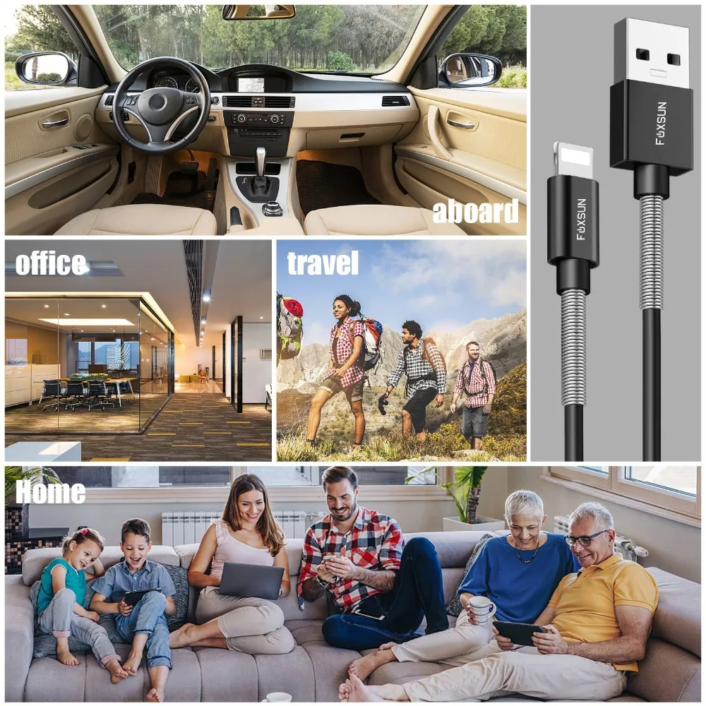 Кабель FOXSUN с Lightning на USB прочный и быстрый зарядный Шнур для iPhone 5 6 7 Plus SE iPad Air Pro Mini
