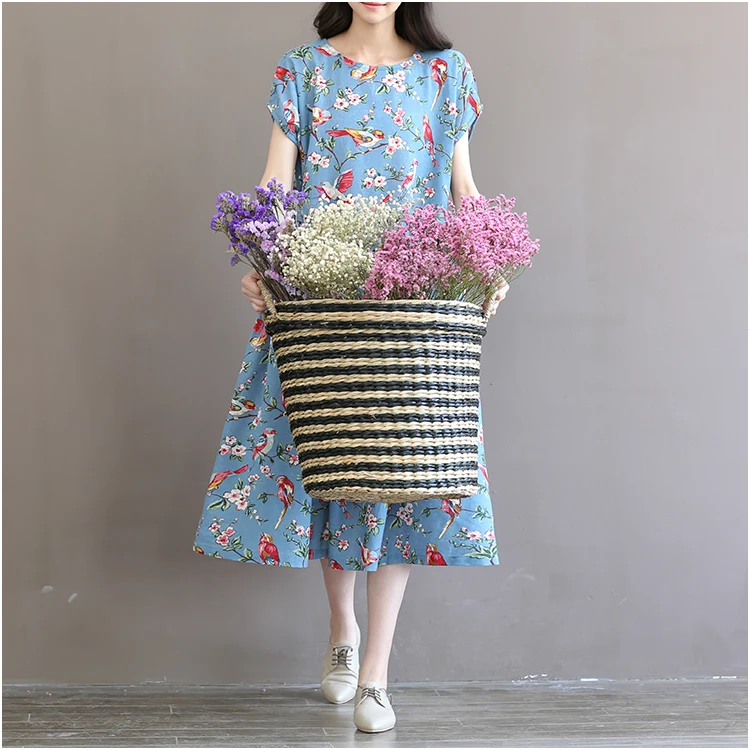 Женское Повседневное платье из хлопка и льна винтажное длинное макси с цветочным