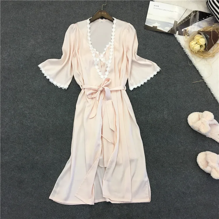 Темно синий весенний сексуальный халат кимоно комплекты для сна Женский