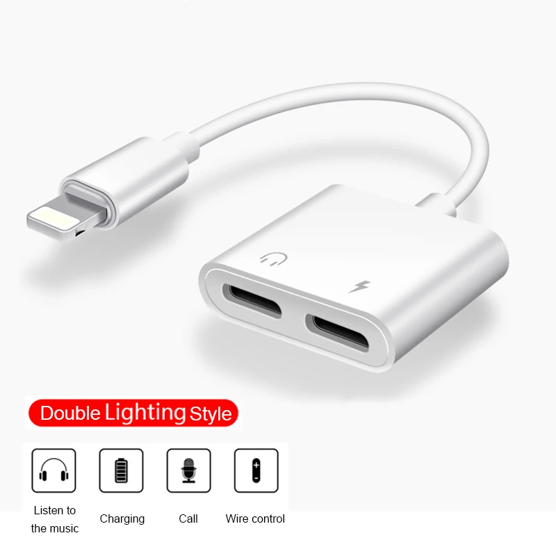 Double Lighting AOXIN зарядный аудио адаптер для Apple iPhone 7 8 Plus XS Max ios 12 музыка и звонки для наушников аудио Зарядка адаптер конвертер - Цвет: Double Lighting