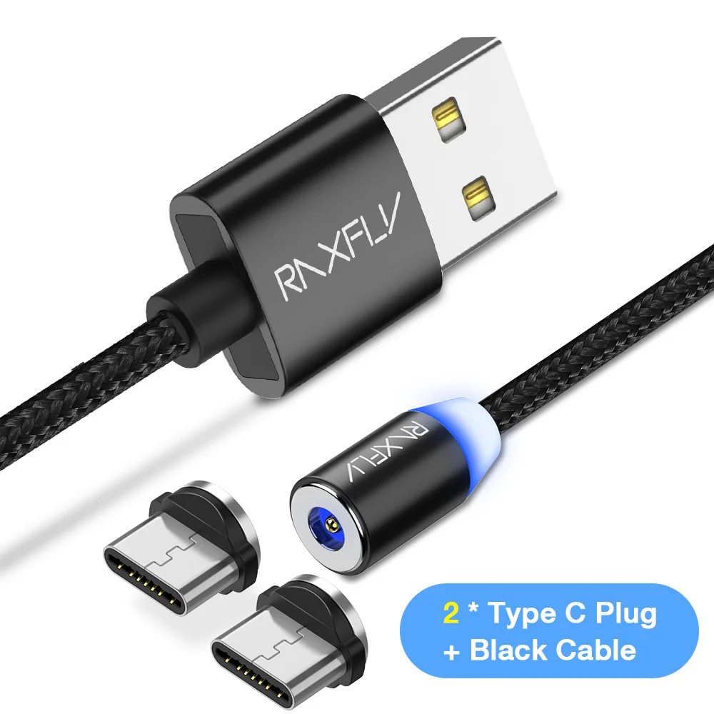 Two Plug One Cable Raxfly 2in1 Магнитный кабель Type C Micro USB магнит Зарядное устройство для iPhone X XS Max samsung S9 Xiaomi Магнитная Зарядное устройство кабель кабель usb type c - Цвет: Two Plug One Cable