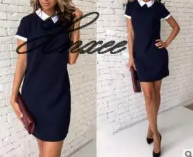 

Solid Colorblock Turn-Down Collar Mini Dresses Women Summer Breathable Chiffon Casual A-Line Dress