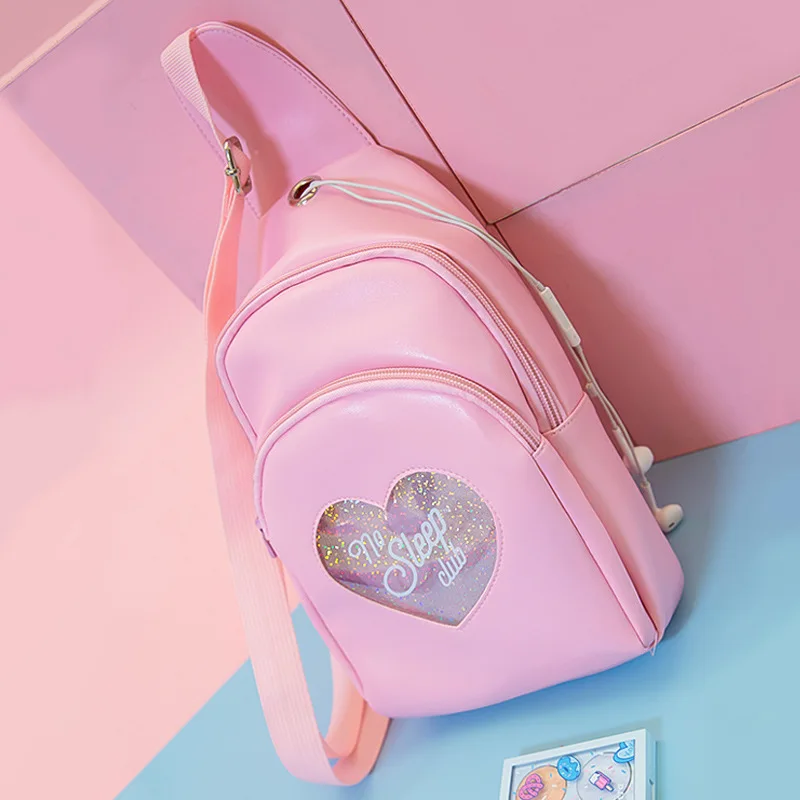 Kawaii поясная сумка для девочек женская наплечная PU Голограмма мини рюкзак