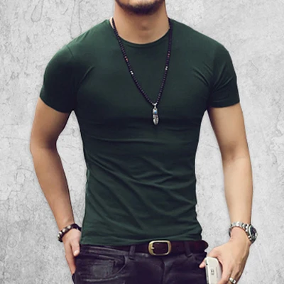 T567 dark green Новые летние чистый Для мужчин; короткий рукав V воротник из лайкры и хлопка европейский Стиль футболки мужской досуг быстросохнущая Тонкий Футболки T567-2 - Цвет: T567 dark green