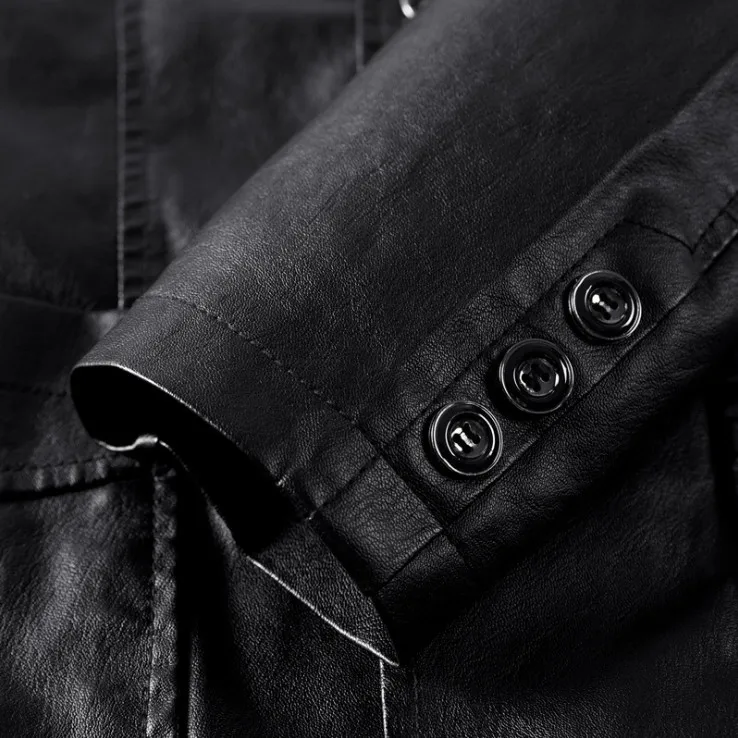 Для мужчин Блейзер и куртки Slim Fit кожаная куртка Модные Черные
