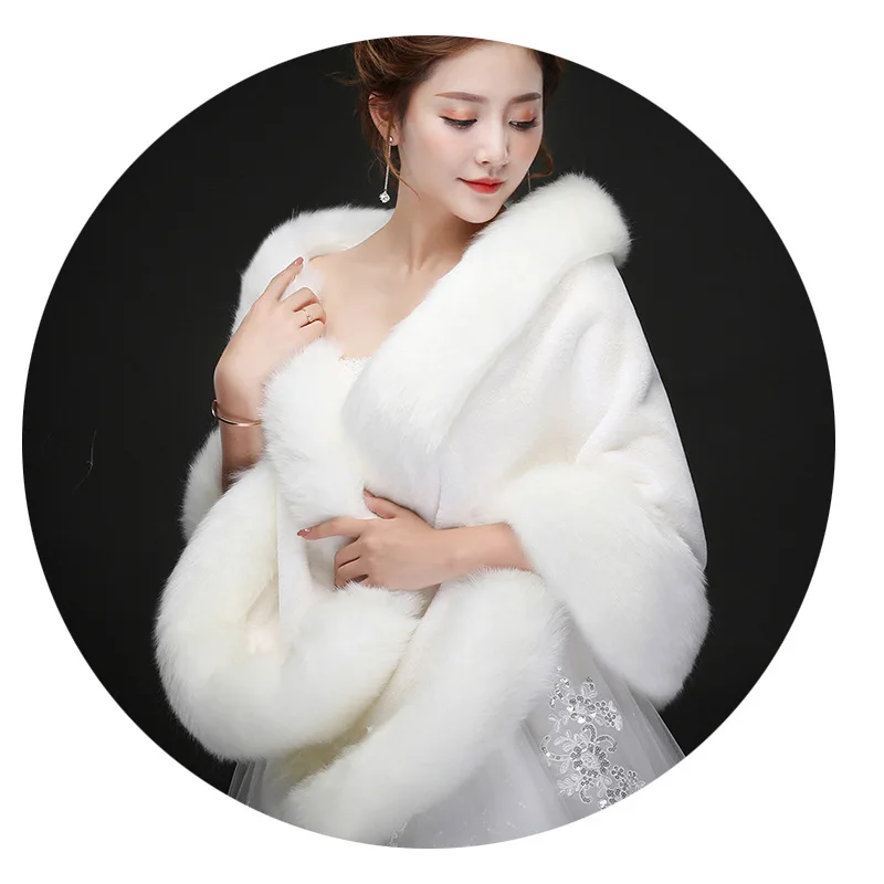 Женская зимняя шаль из искусственного меха накидка для подружки невесты на