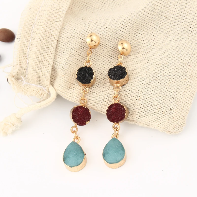 Женские круглые полимерные серьги Dayoff длинные искусственный Агат