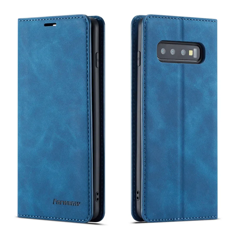 Blue Кожаный чехол-книжка для samsung Galaxy S10 Plus, Роскошный кошелек с подставкой и отделением для карт, магнитный чехол-книжка для Galaxy S10plus S10E - Цвет: Blue