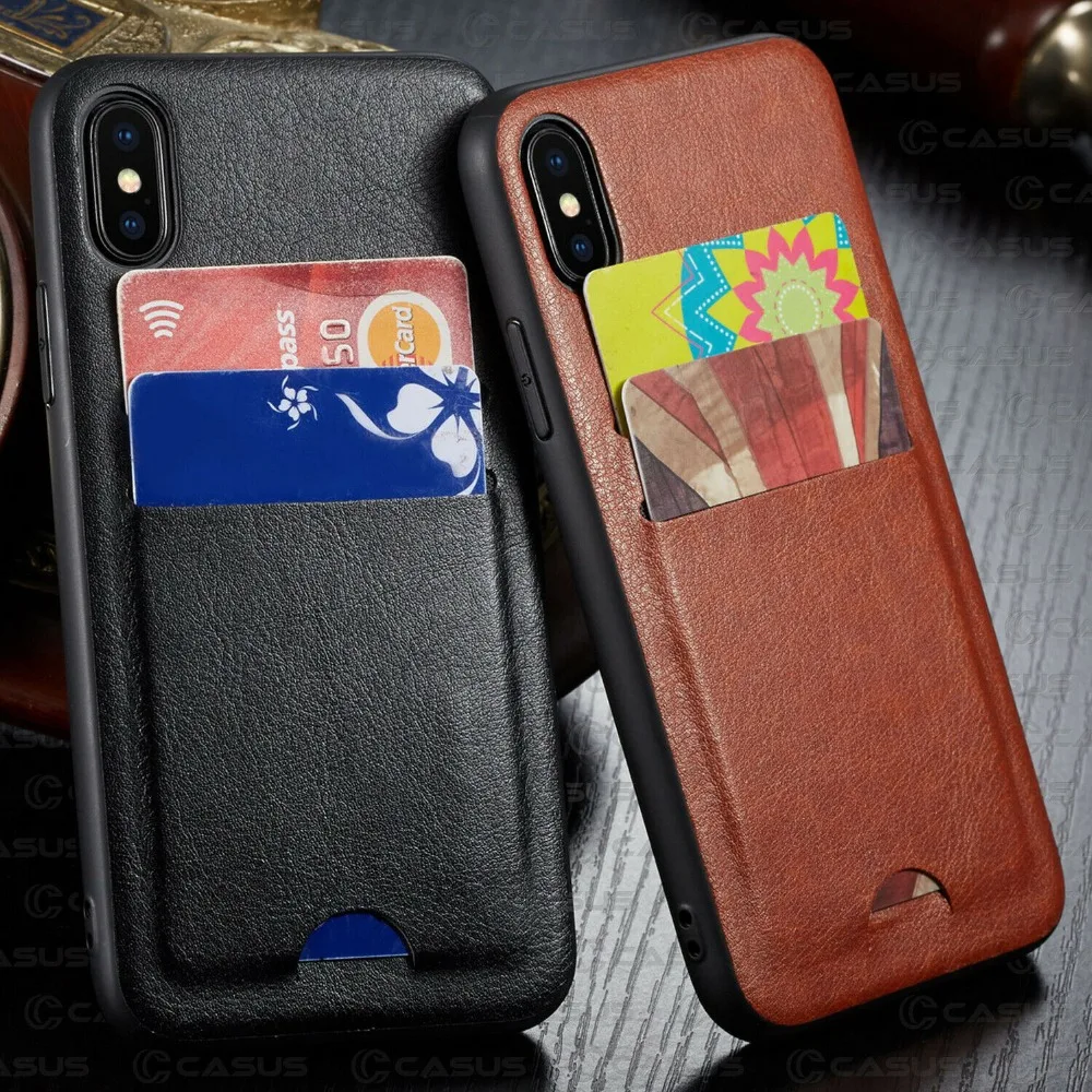 Чехол для iPhone XS Max XR роскошный тонкий из искусственной кожи с держателем карт