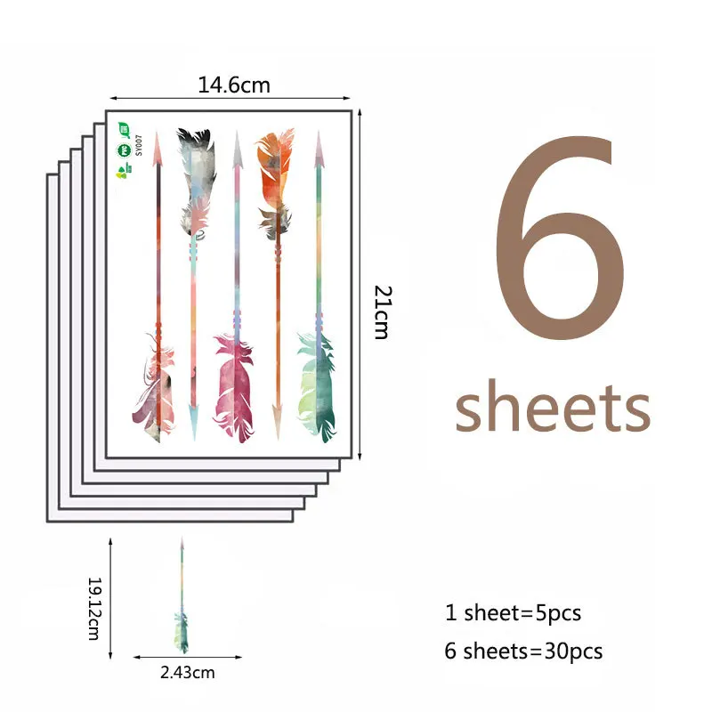 30 шт. индийские перьевые стрелы настенные наклейки для детской комнаты гостиной