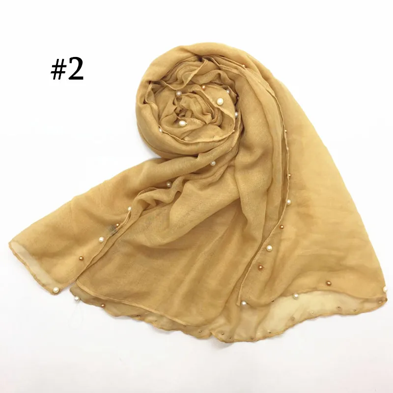 number 2 Новинка, Лидер продаж, простой Разноцветный жемчуг, hijabs, женская вискоза, однотонный шарф, красивый шарф, украшенный бисером, мусульманская голова, обертывания, элегантные 10 шт., быстрая - Цвет: number 2
