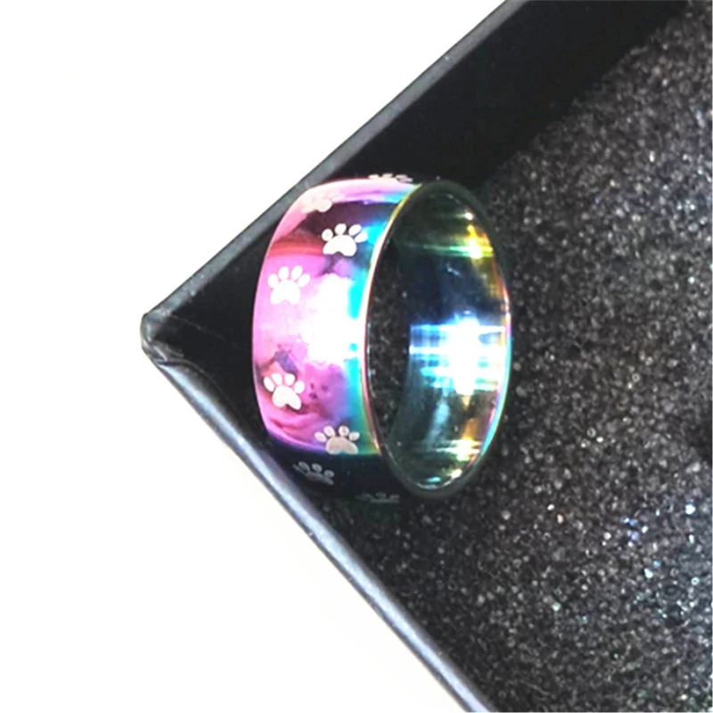 

8 cm Width Bear Claw Stainless Steel Rings For Women Men Pet Owner Jewelry Gifts Dog Cat Paw Rainbow Rings Wholesale Prices