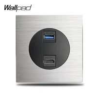 l6 single hdmi usb connection wall outlet socket silver brushed aluminum frame panel 86 86 mm
