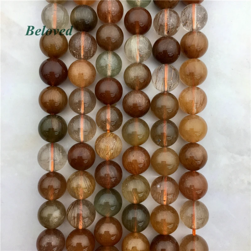 

Top Quality Round Rutilated Quartz Loose Beads, Smooth Hairstone Divergent Crystal Gems Bead For Jewelry DIY, BG18012