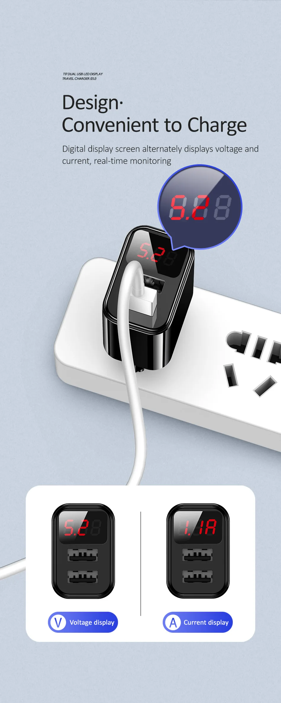 USAMS 2 USB ЕС светодиодный дисплей USB зарядное устройство для iPhone samsung Xiaomi 2.1A Быстрая зарядка настенное зарядное устройство с двумя портами зарядное устройство для мобильного телефона