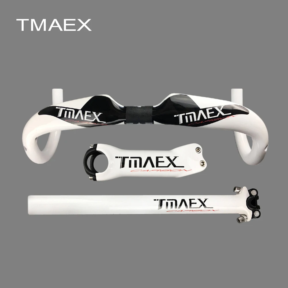 

TMAEX- Full Carbon Road Bike Breaking Wind Carbon Handleba+Carbon Stem+Carbon Seatpost Fiber Bicycle Parts White Ultra light
