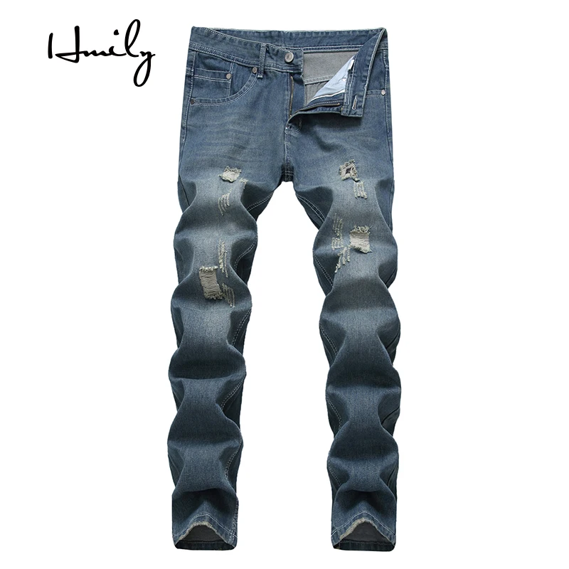 Джинсы HMILY мужские рваные в стиле хип хоп модельные хлопковые брюки Slim Fit панк
