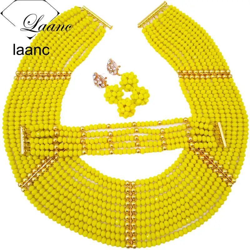 

Costume Jewelry Set Opaque Yellow Nigerian Wedding African Beads Jewelry Set