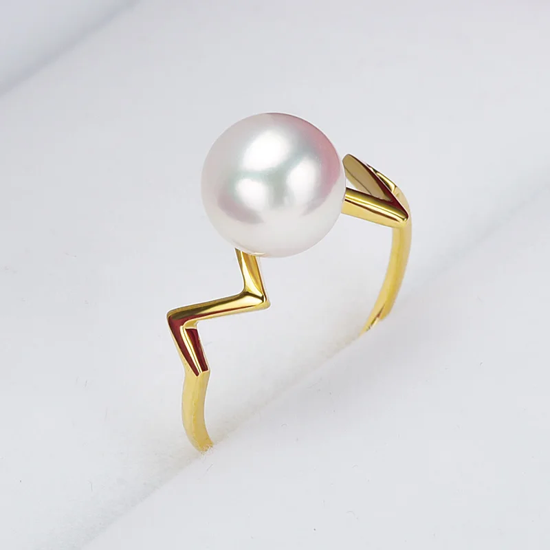 YS Pure 18k Gold Flash Ring 8-8.5mm Natural Akoya Pearl Fine Jewelry For Women | Rings