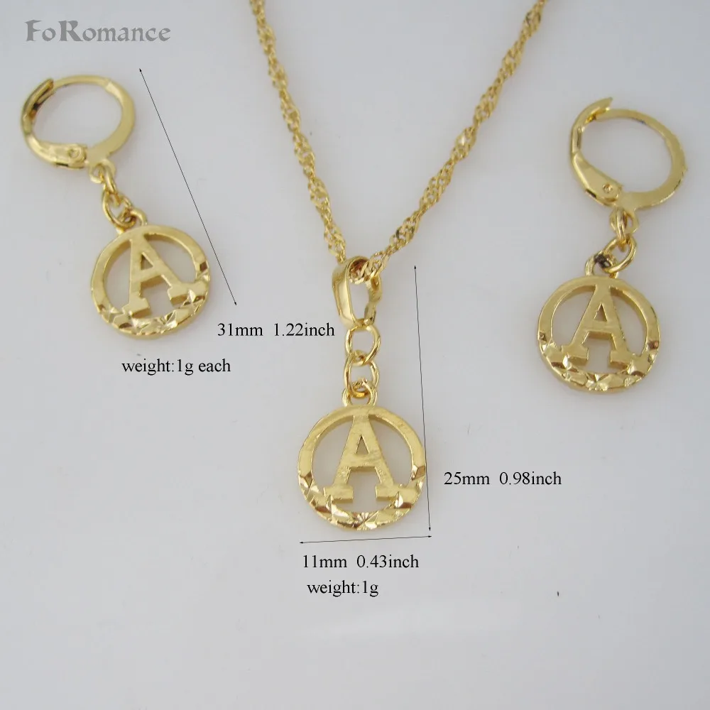 FoRomance- HIGH QUALITY GOLD GP 26 LETTERS INITIALS FROM A TO T CIRCLE STAR CARVED PENDANT 18&quot WATER WAVE NECKLACE EARRING SET |