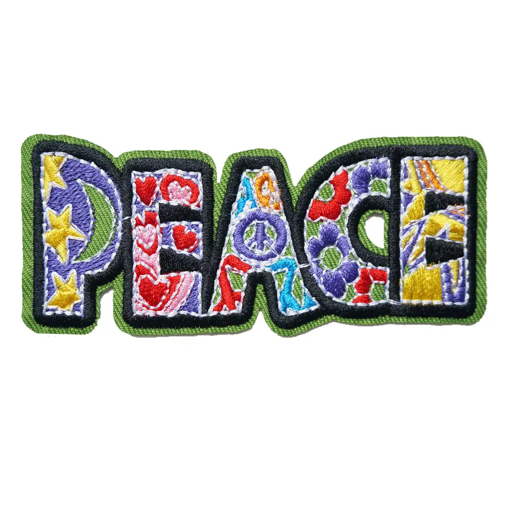 Тканевые нашивки Green Peace Love с вышитыми цветами пришитые железные для платья сумки