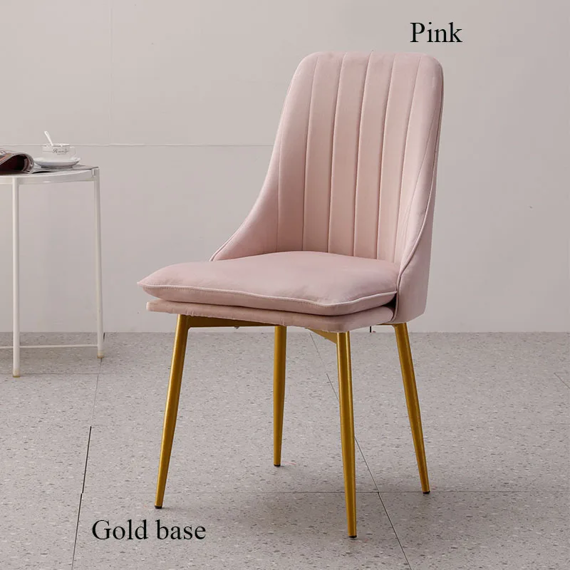 Gold base Pink Современный минималистичный губчатый бархат ресторанная мебель стул ресторан современный Pu китайский железный стул деревянный кухонный обеденный стул отдых - Цвет: Gold base Pink