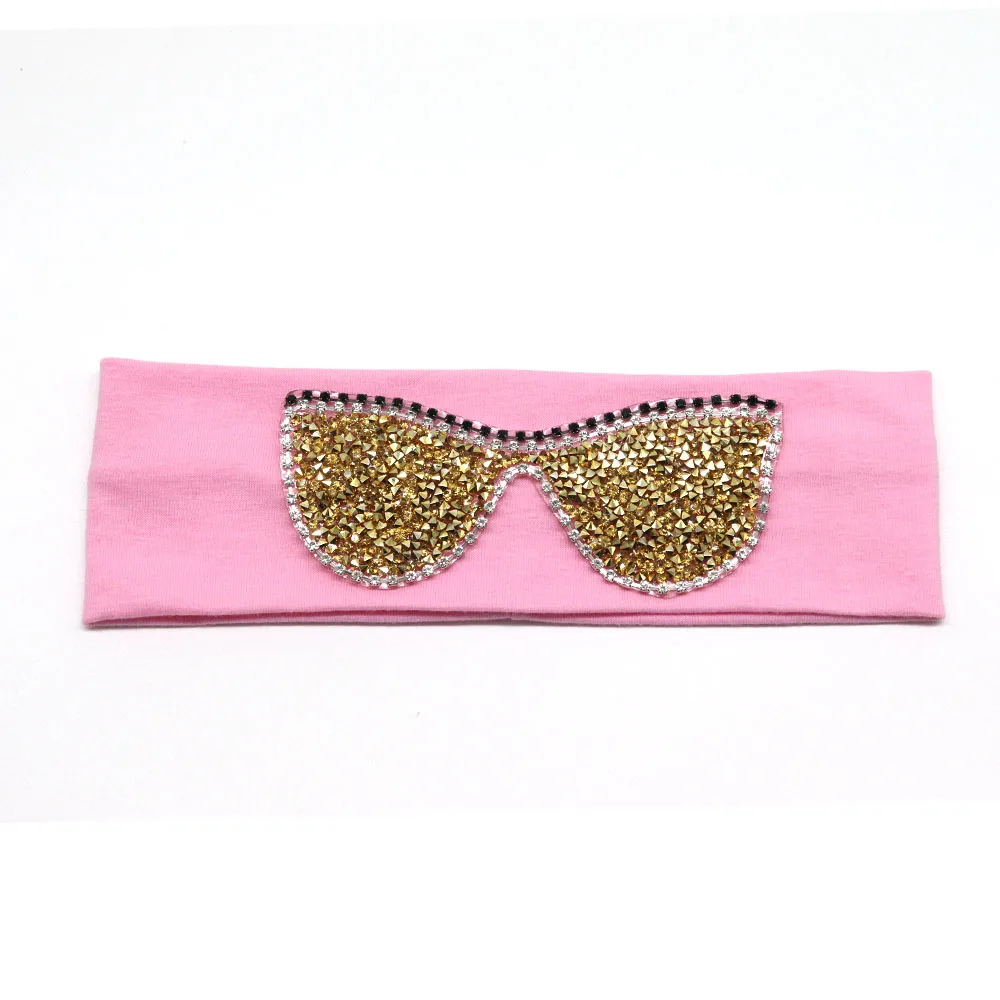 Pink Gold 5,5 см Девушки Солнцезащитные очки повязки на голову Летняя мода стразы эластичная повязка на голову для девочек Дети хлопок повязки аксессуары для волос - Цвет: Pink Gold