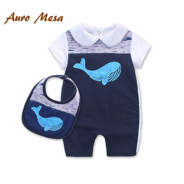 Новый летний комбинезон для новорожденных цельнокроеный с принтом в виде Кита +