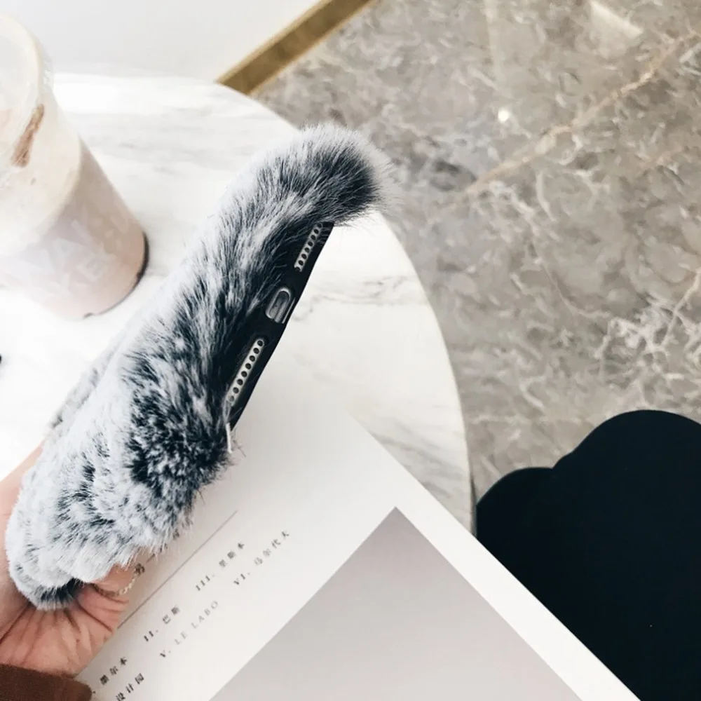 Роскошный дизайн милый чехол для телефона с кроличьим мехом модный Пушистый