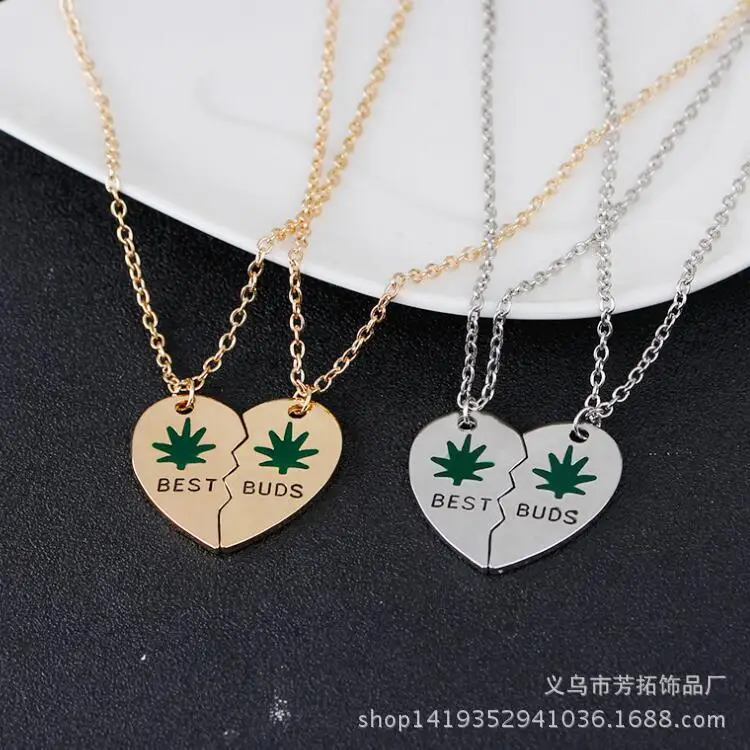 10 good friend splice best buds plant maple leaf two petals mosaic love pendant necklace family brother friendship jewelry | Украшения и