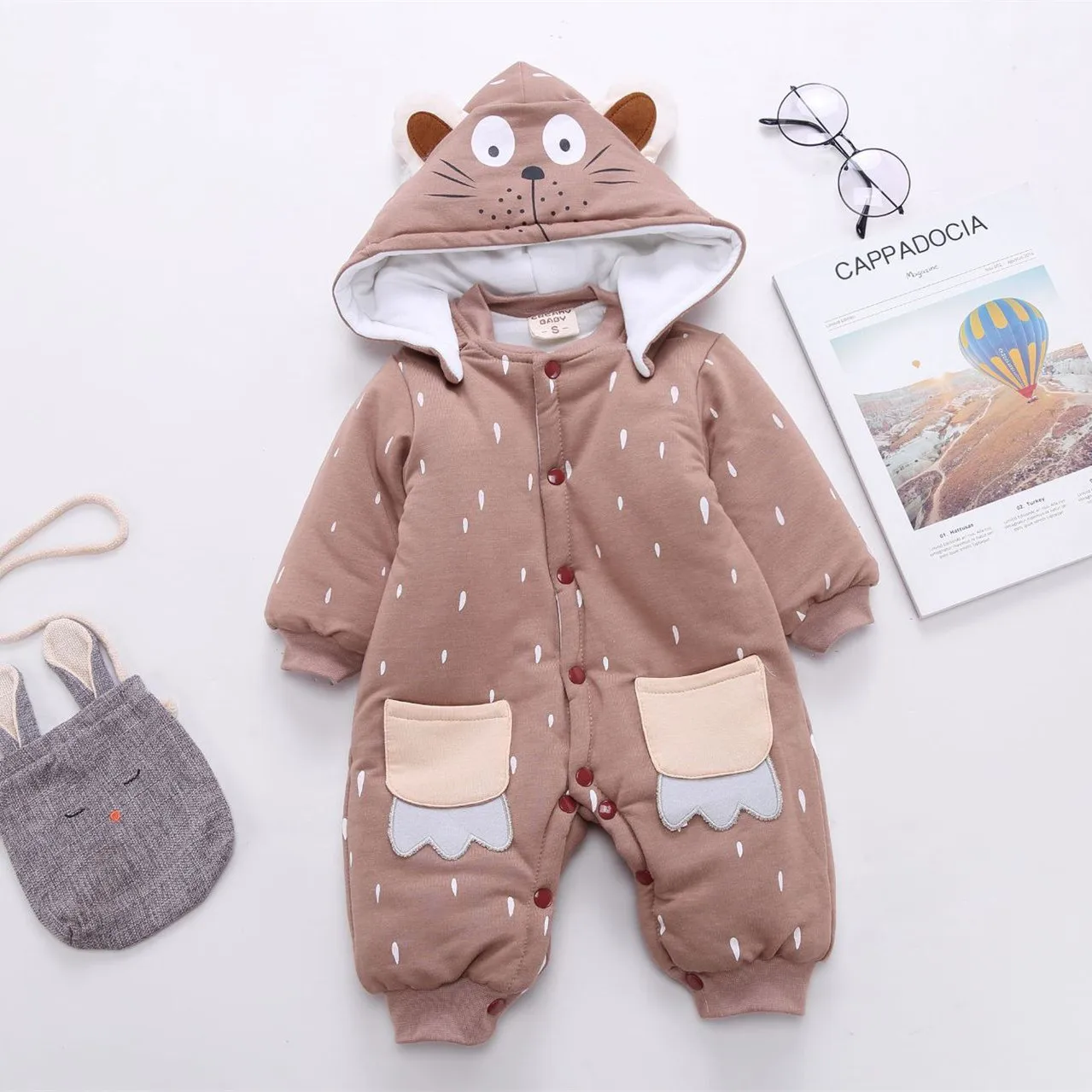 Детский утепленный комбинезон с капюшоном и кроличьими ушками|children jumpsuit|romper
