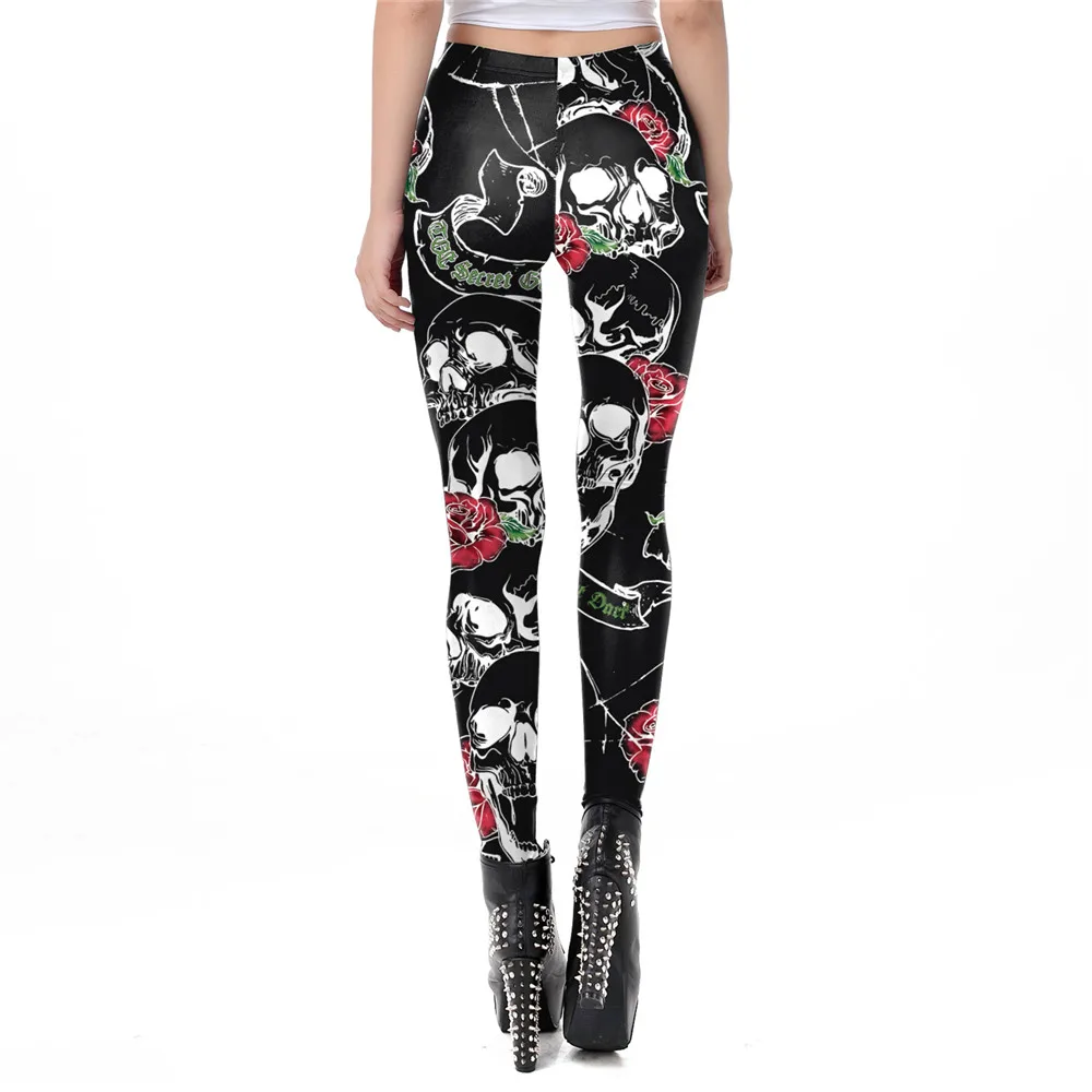 FCCEXIO Halloween Women Leggings Soft Elastic Workout Push Up Pants Skeleton Print Fitness 3D Trousers Punk Skull | Женская одежда