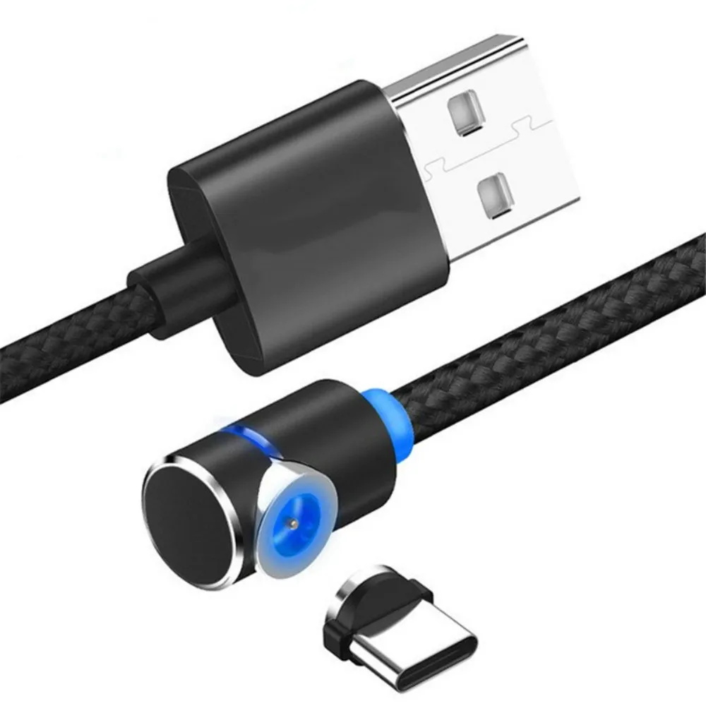 Магнитный круглый светодиодный кабель type C USB-C для samsung huawei P20 P10 P9 Xiaomi Mi4C 2 м, кабель для быстрой зарядки, зарядное устройство, вращение на 360 градусов