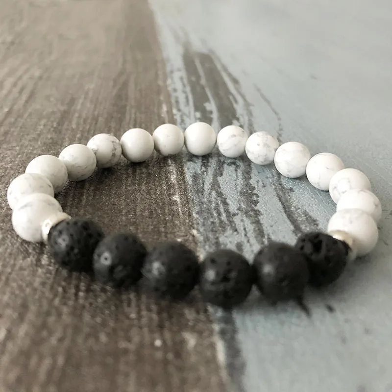 

8mm Volcanic Lava beaded bracelet For Unisex Men Mala Beads bracelets Meditation Anxiety Relief Howlite & Lava Bracelet