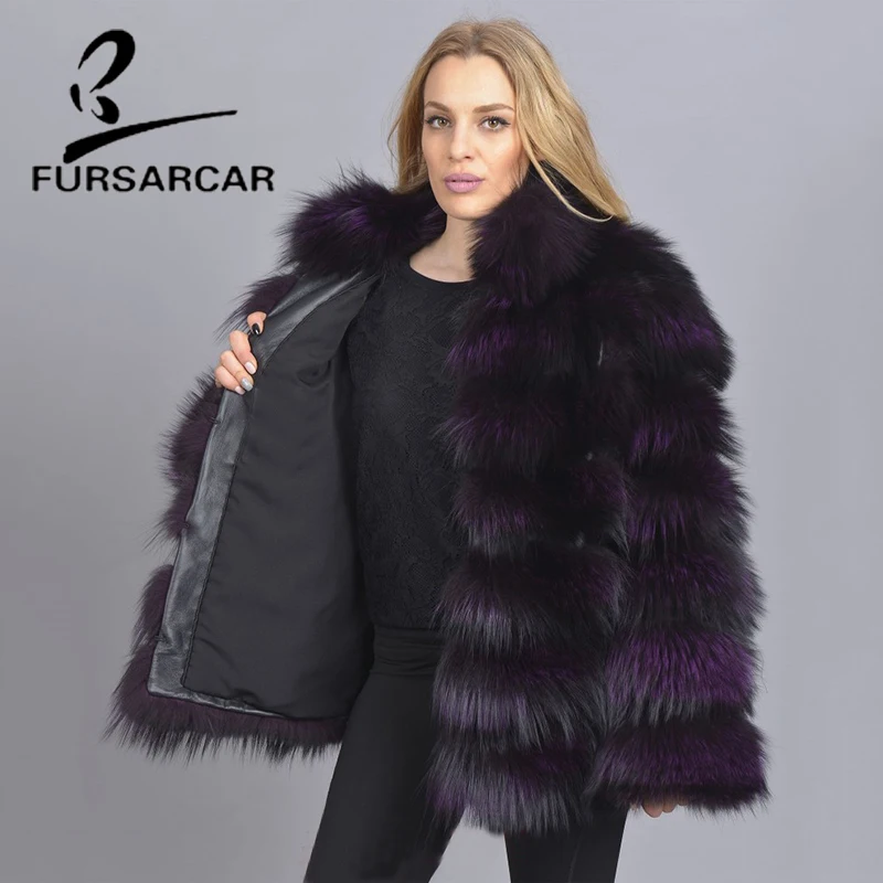 Шуба FURSARCAR из натурального меха для женщин популярное модное фиолетовое пальто