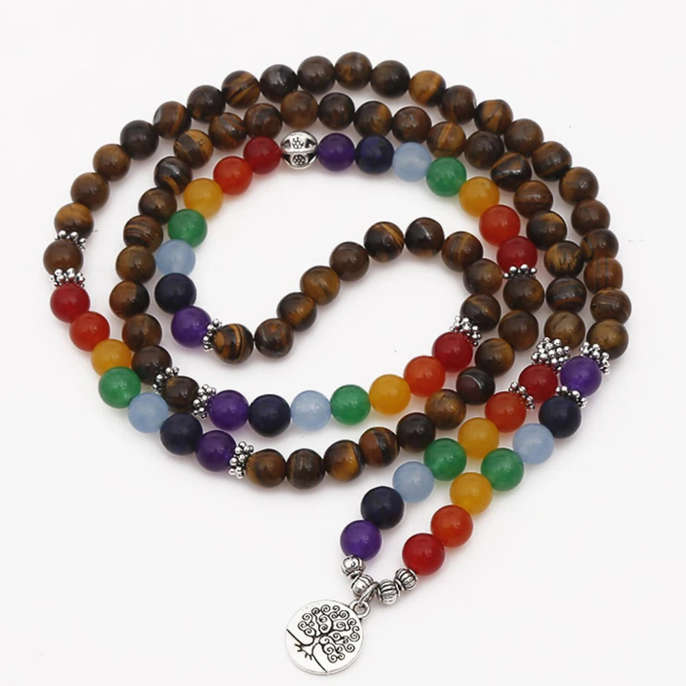 Женский браслет 8 мм тигровый глаз натуральный камень Бусины Лотос Ом Будда Шарм