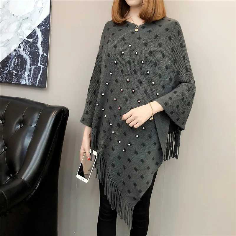 darkgray beading Для беременных плечо мыс Беременность Cappa свитер осень палантин Одежда для беременных Для женщин пуловер Теплые трикотажные толстовки - Цвет: darkgray beading