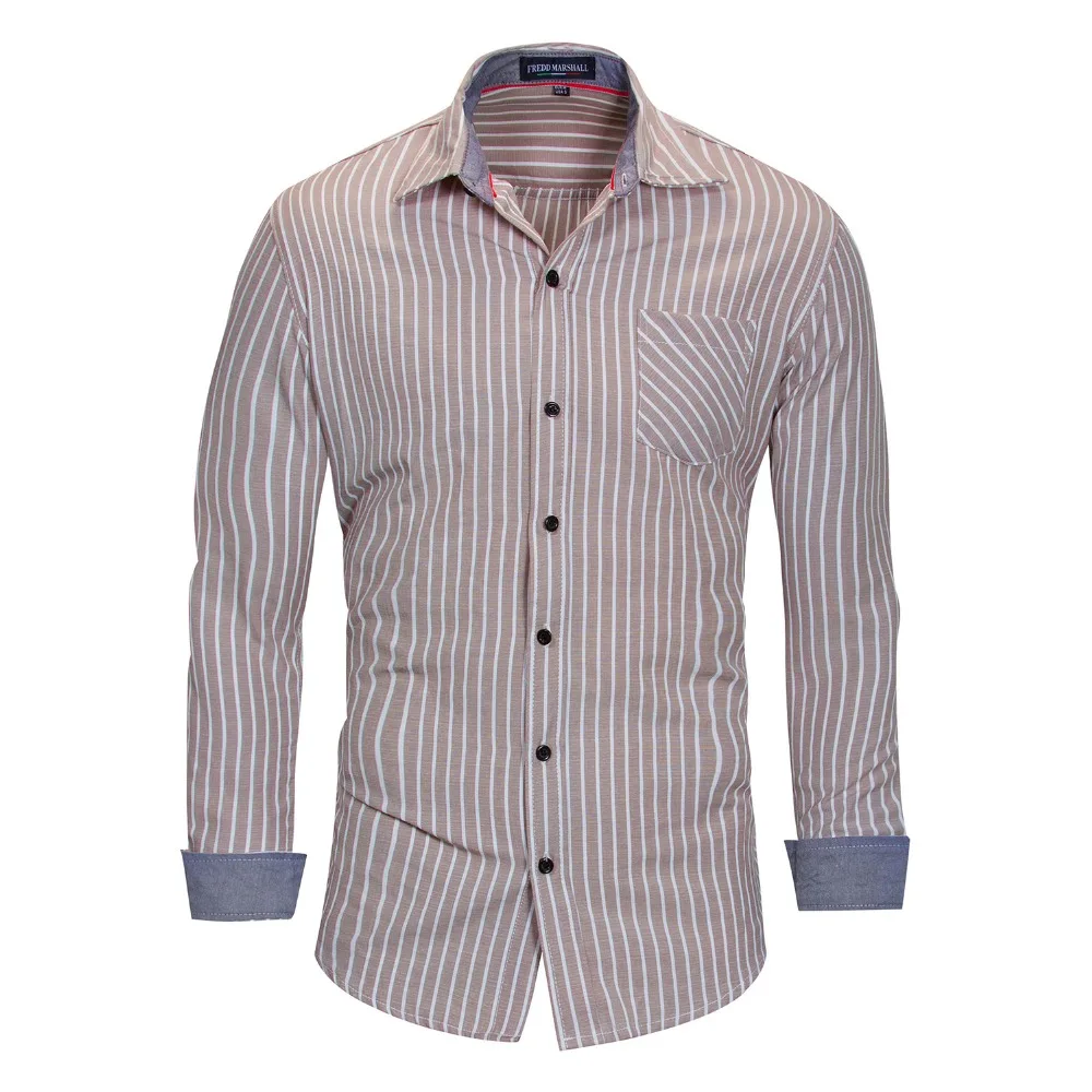 Для мужчин Длинные рукава сетки/stripe Oxford dress shirt и левый нагрудный карман 2018 Новый